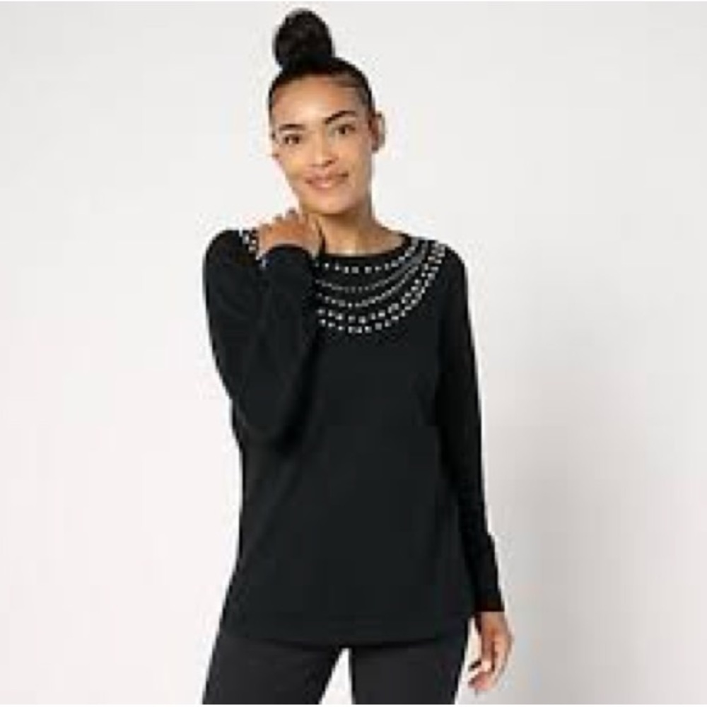 Carolyn Taylor Black Studded Necklace Pullover Sweater Size XL NEW
